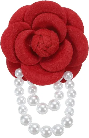 PATIKIL Fabric Camellia Flower Brooches, Elegant Pearl Tassel Brooches Floral Pins Bracelet Dual Use for Women Suit Hat Dress Shirt Tie Corsage