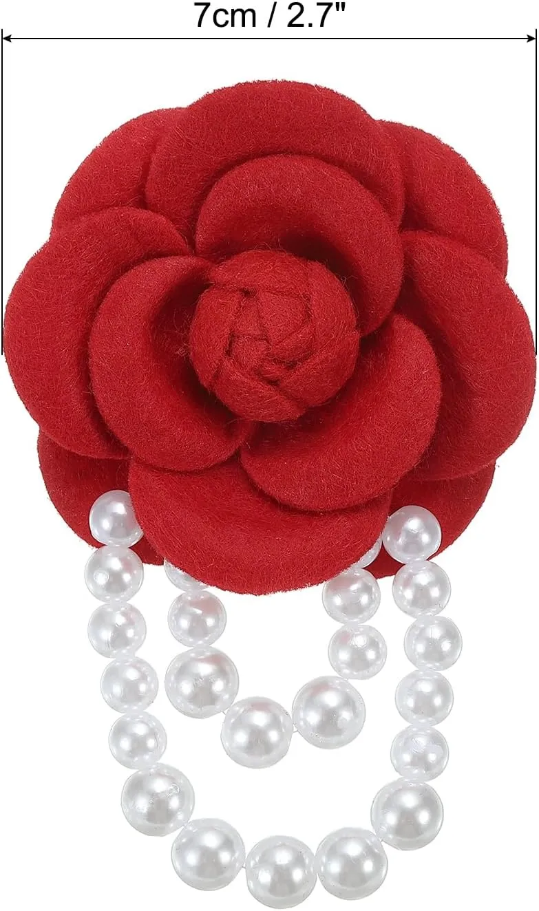 PATIKIL Fabric Camellia Flower Brooches, Elegant Pearl Tassel Brooches Floral Pins Bracelet Dual Use for Women Suit Hat Dress Shirt Tie Corsage