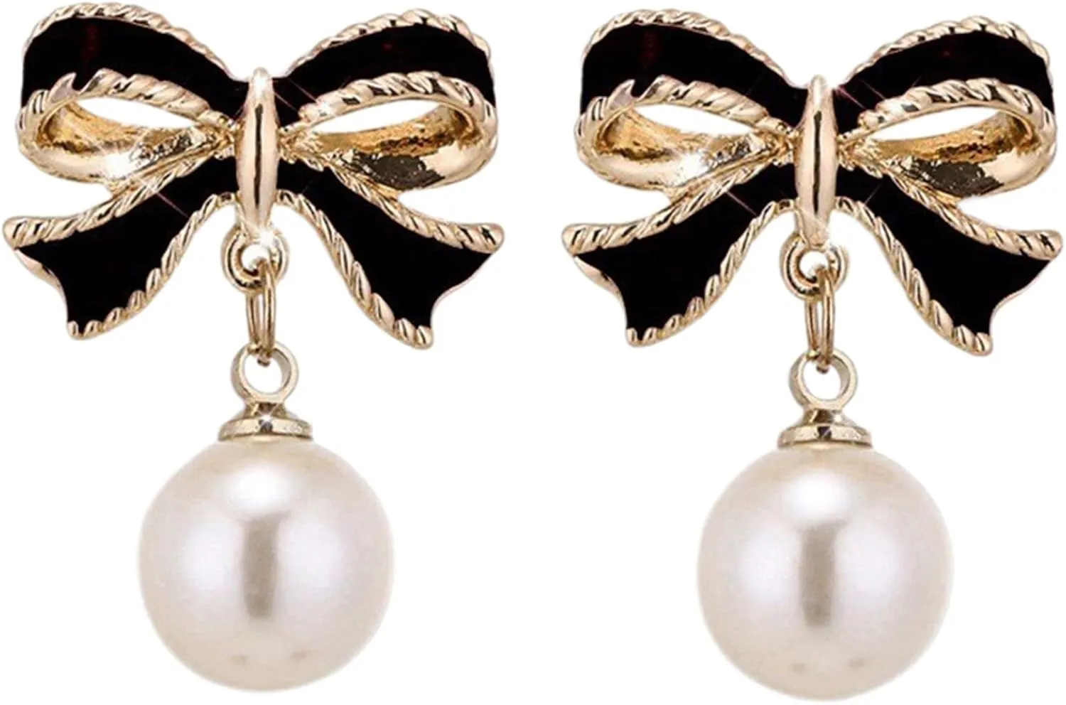 Pearl Earrings for Women Gold Hoop Earrings for Women Trendy 14K Gold Plated Pearl Huggie Earring,Bow Pearl Earrings,Dainty Bow Earrings Rhinestone Bow Stud Earrings