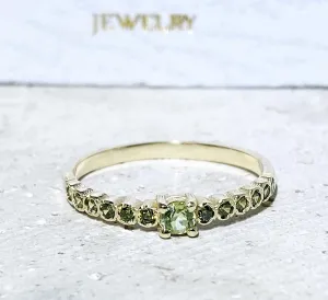 Peridot Ring - Gold Ring - Stack Ring - Bezel Set - Light Green Ring - Slim Ring - Dainty Ring - August Birthstone - Silver Ring - Stacking Ring