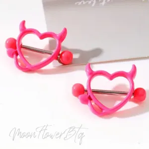Pink Devil Heart Nipple Rings