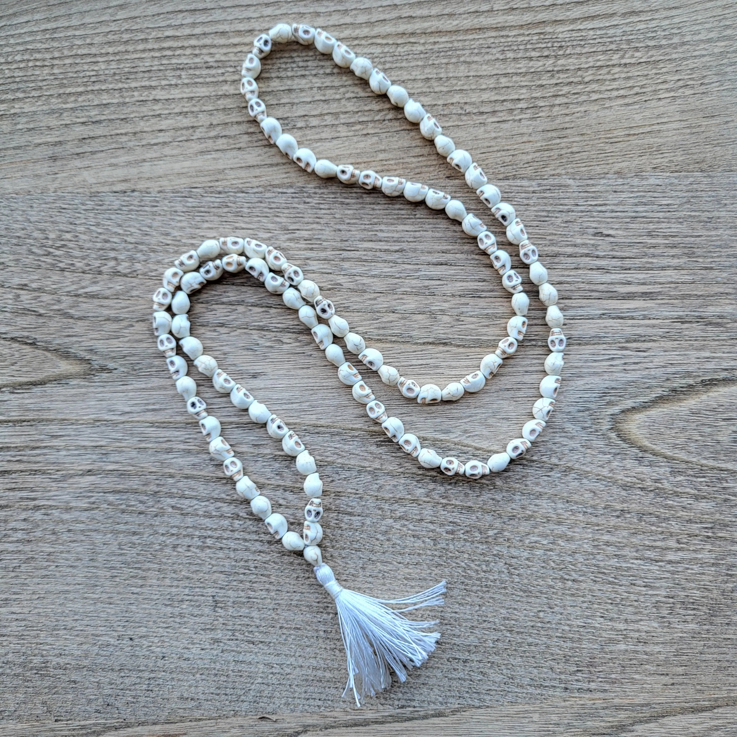 Prayer Skull Mala Bead Necklace Tassel