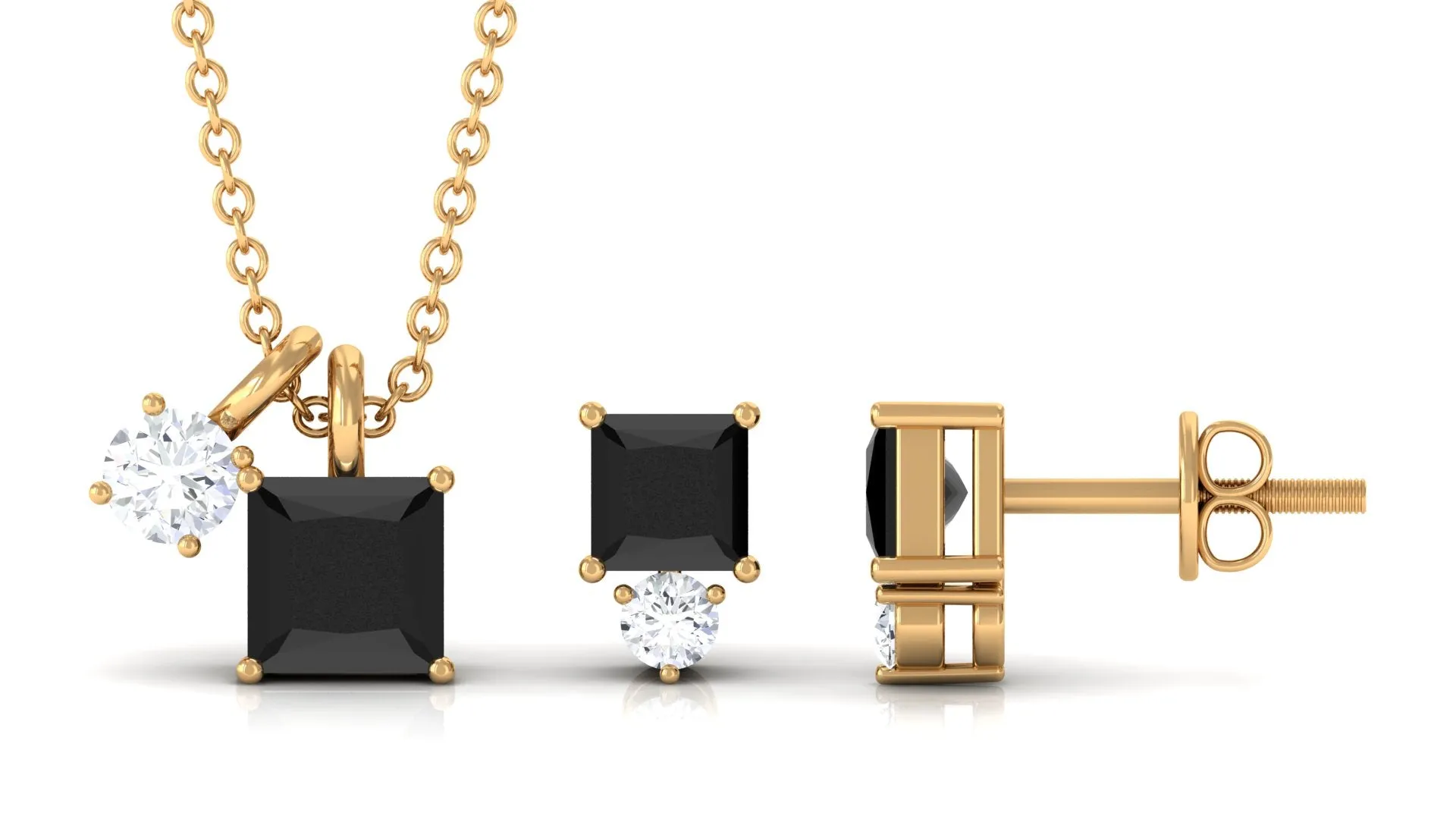 Princess Cut Black Onyx Jewelry Set with Diamond