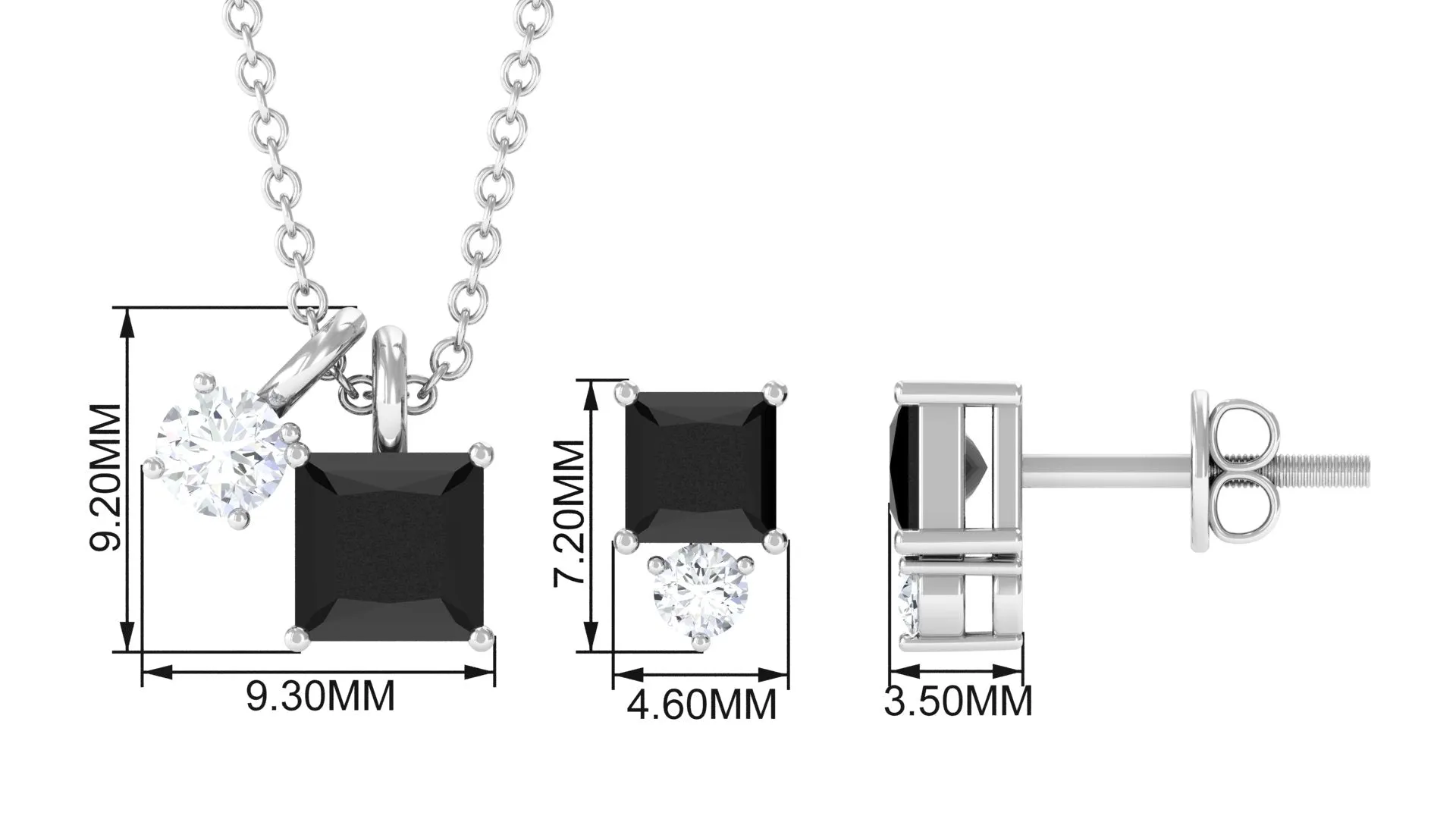 Princess Cut Black Onyx Jewelry Set with Diamond