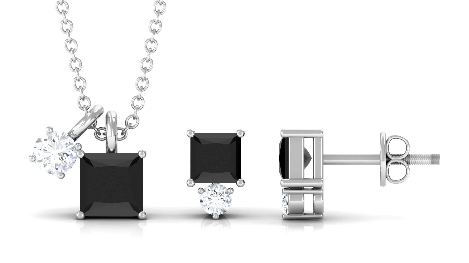 Princess Cut Black Onyx Jewelry Set with Diamond