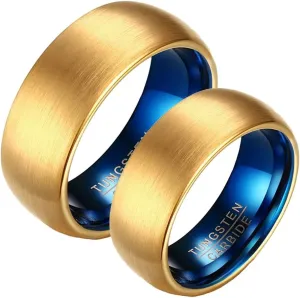 Promise Engraved Ring Couple Rings Wedding Bands,Couple Rings Tungsten 8MM Blue Gold Ring with Round Anniversary Rings Couple
