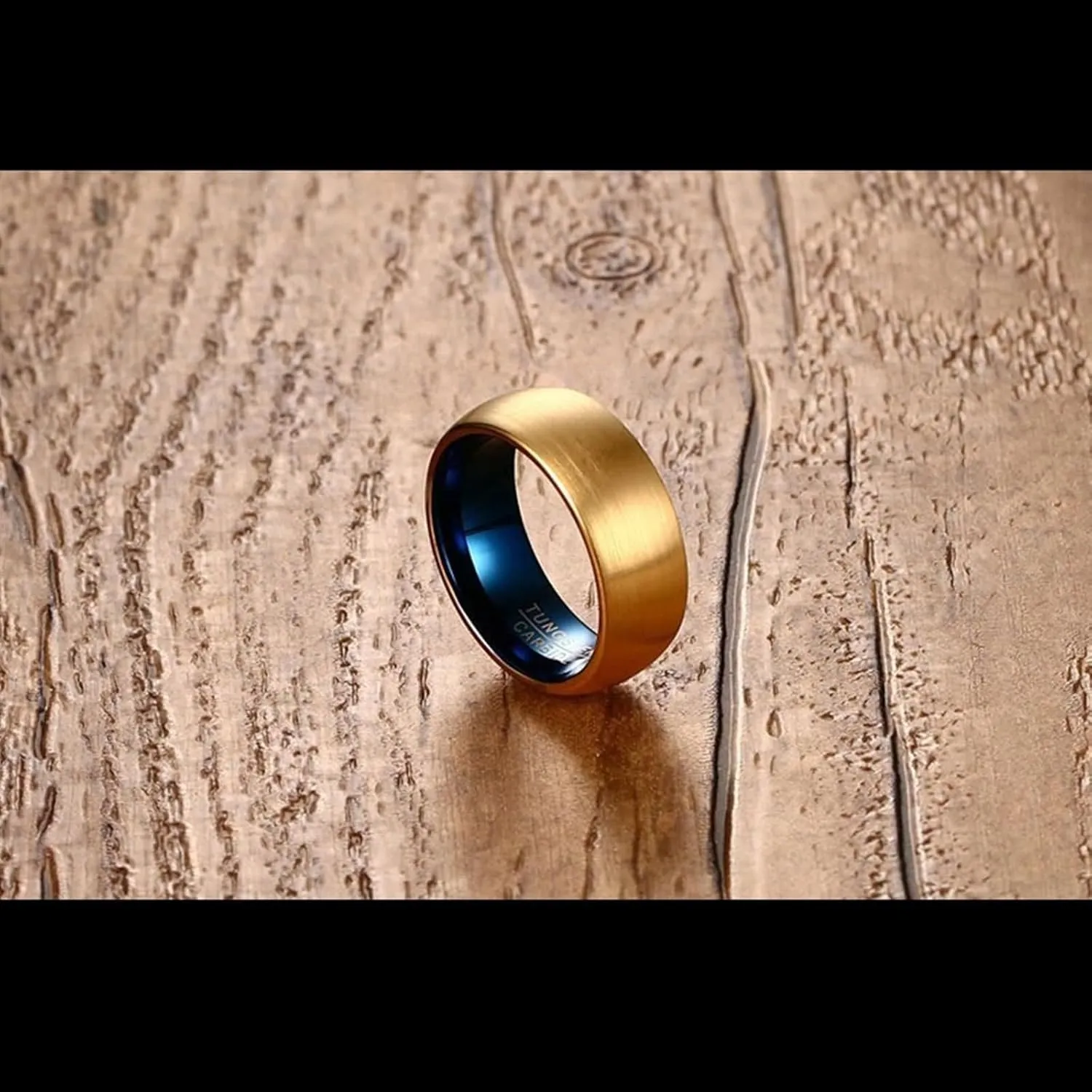 Promise Engraved Ring Couple Rings Wedding Bands,Couple Rings Tungsten 8MM Blue Gold Ring with Round Anniversary Rings Couple