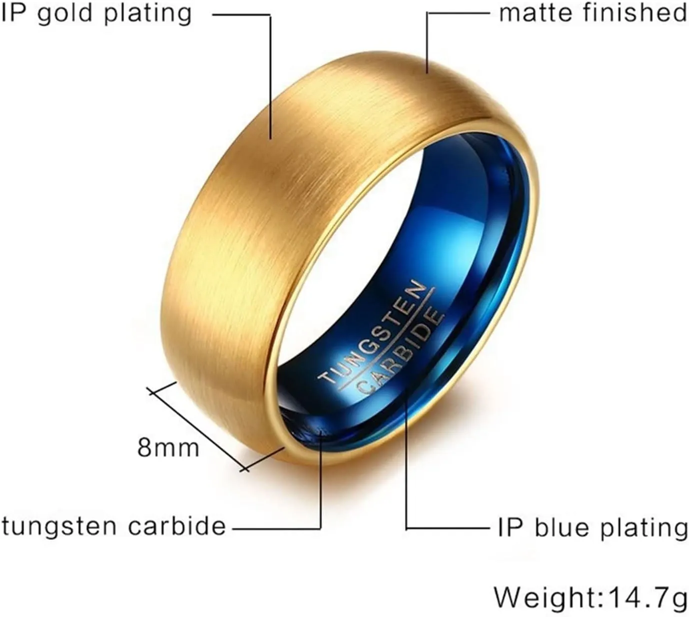 Promise Engraved Ring Couple Rings Wedding Bands,Couple Rings Tungsten 8MM Blue Gold Ring with Round Anniversary Rings Couple