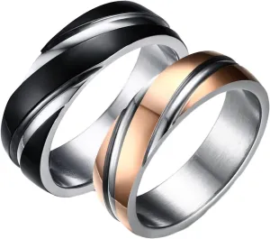 Promise Ring Engraving Couple Rings Promise,Couple Rings Stainless Steel Black Rose Gold Round Ring 6MM Anniversary Rings Couple