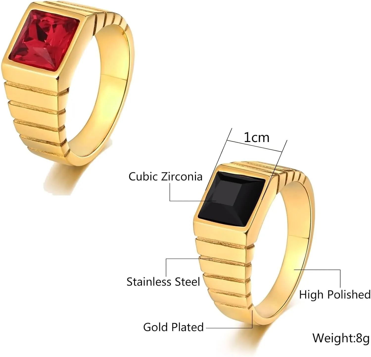 Promise Rings Custom Engraved Anniversary Rings for Couple,Couple Rings Stainless Steel Gold Ring Square Cubic Zirconia Red Black Rings Couple