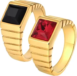 Promise Rings Custom Engraved Anniversary Rings for Couple,Couple Rings Stainless Steel Gold Ring Square Cubic Zirconia Red Black Rings Couple