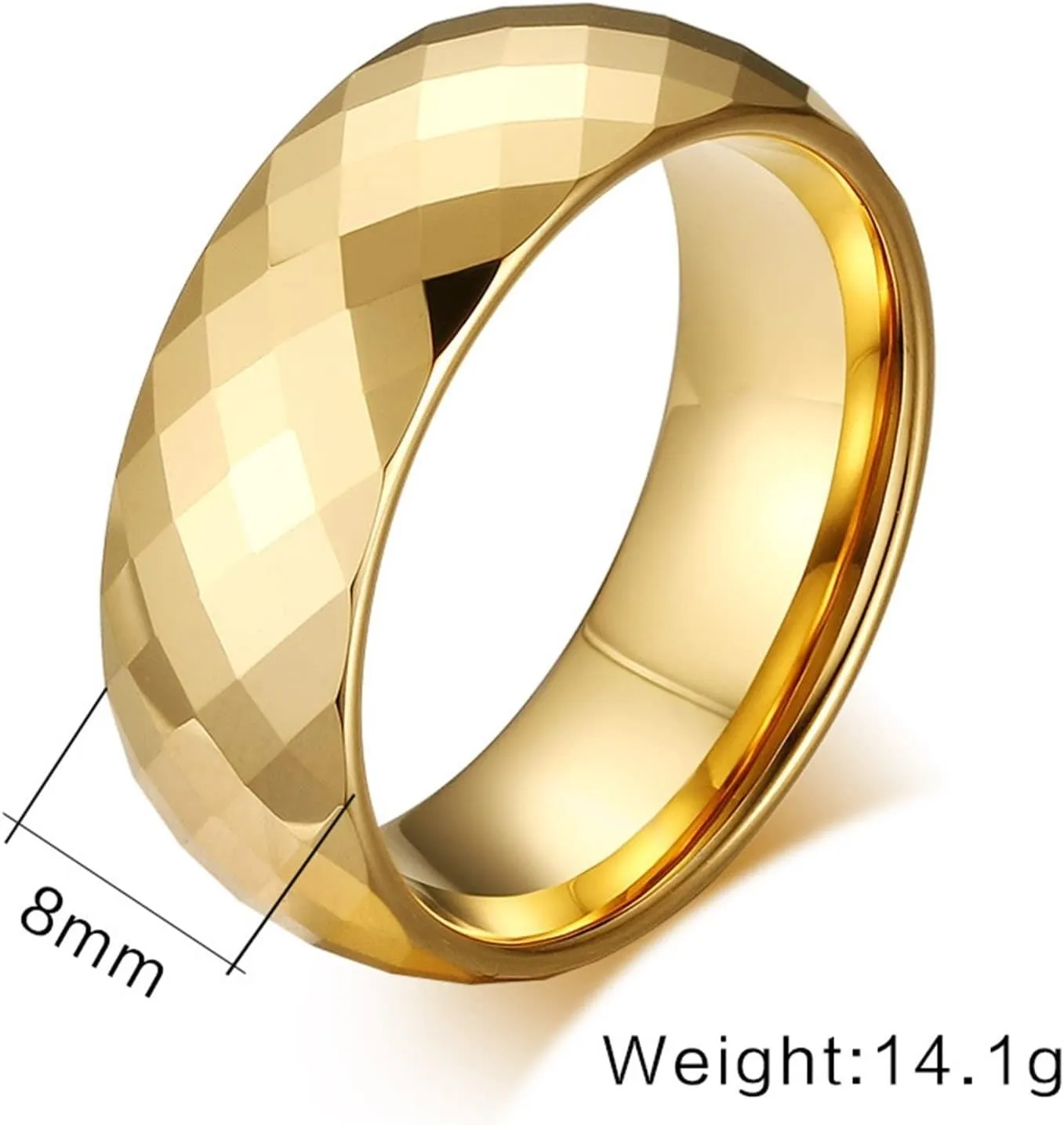 Promise Rings for Couples, Gold Tungsten Rings for Men Multi-Faceted Ring 8mm Rings for Men and Women