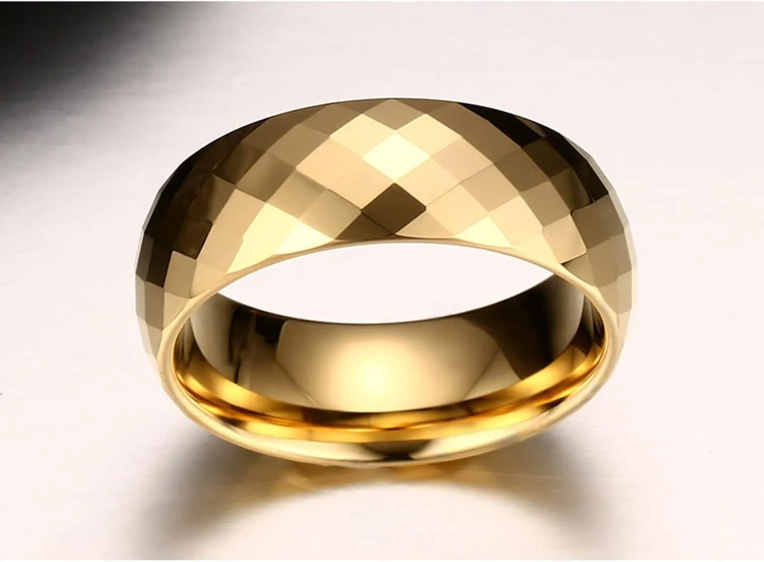 Promise Rings for Couples, Gold Tungsten Rings for Men Multi-Faceted Ring 8mm Rings for Men and Women