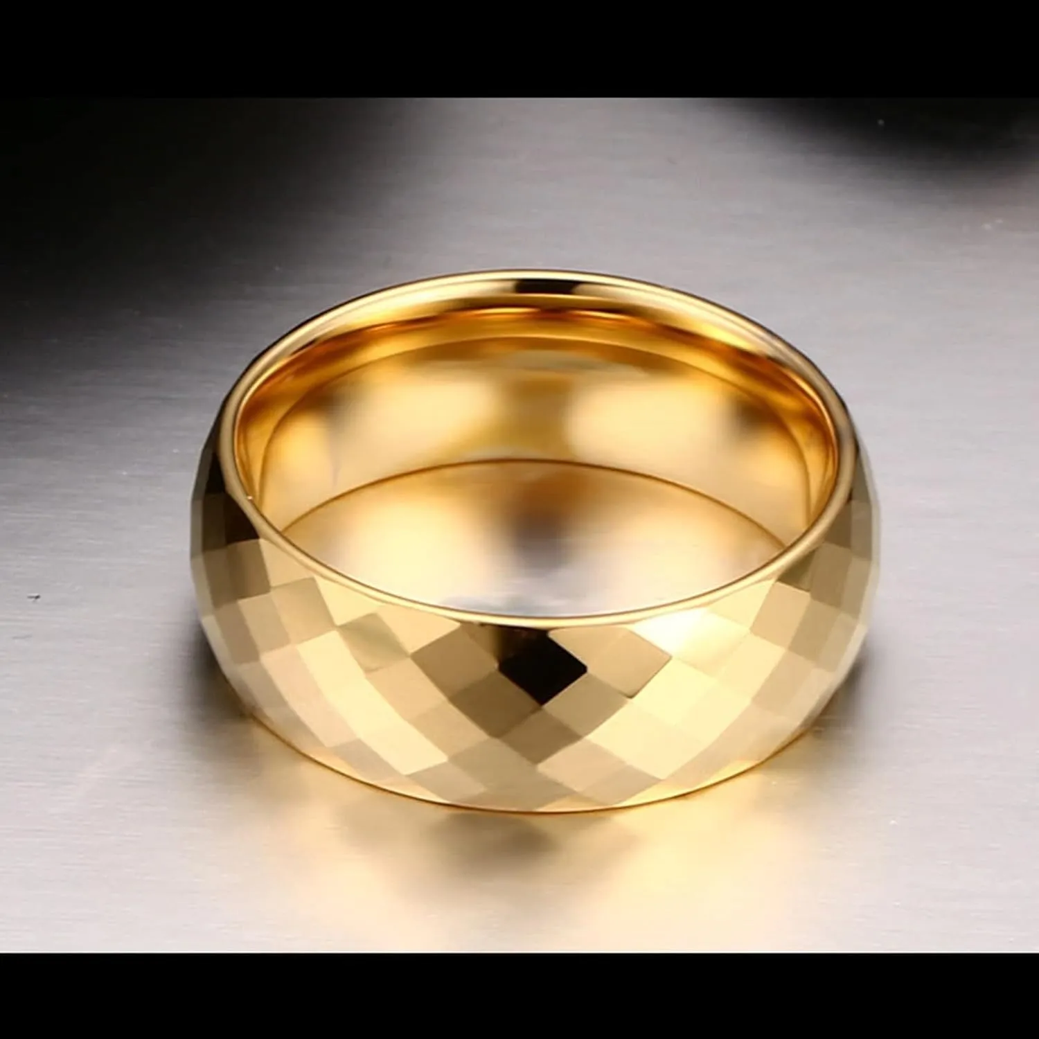 Promise Rings for Couples, Gold Tungsten Rings for Men Multi-Faceted Ring 8mm Rings for Men and Women