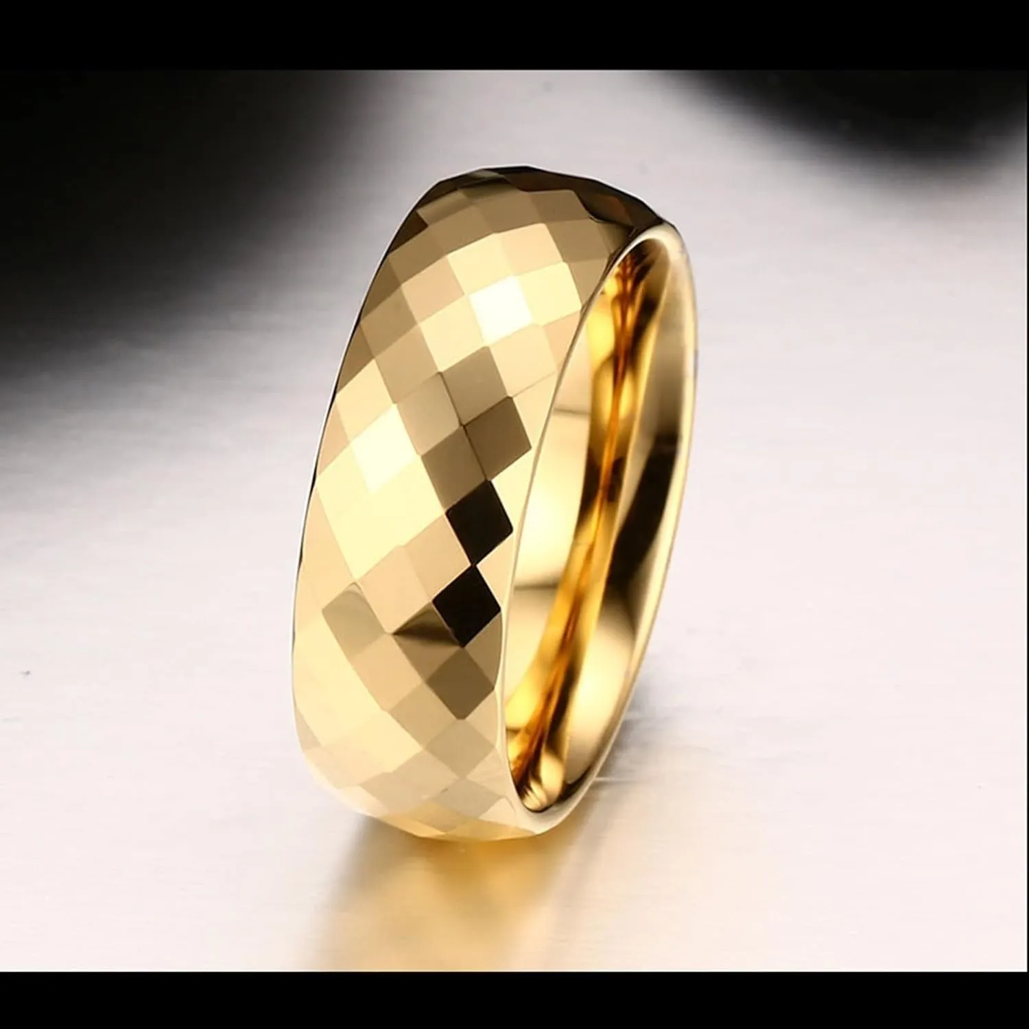 Promise Rings for Couples, Gold Tungsten Rings for Men Multi-Faceted Ring 8mm Rings for Men and Women