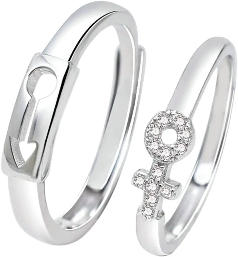 Promise Rings for Her and Him, Adjustable Engagement Rings for Couples Customize 925 Sterling Silver Male and Female Symbol Ring with Cubic Zirconia