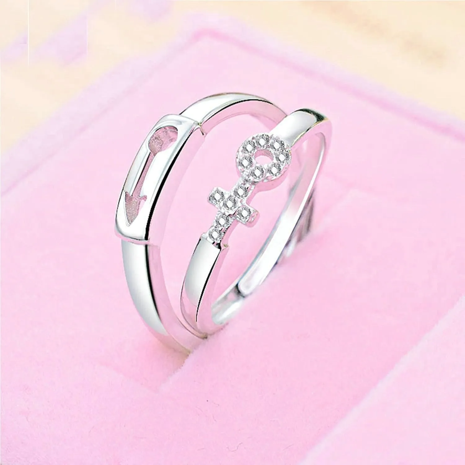 Promise Rings for Her and Him, Adjustable Engagement Rings for Couples Customize 925 Sterling Silver Male and Female Symbol Ring with Cubic Zirconia