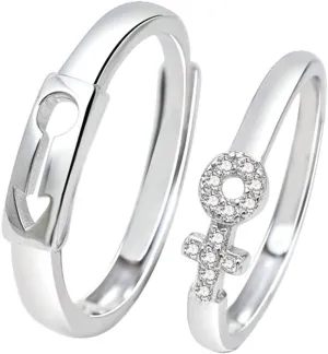 Promise Rings for Her and Him, Adjustable Engagement Rings for Couples Customize 925 Sterling Silver Male and Female Symbol Ring with Cubic Zirconia