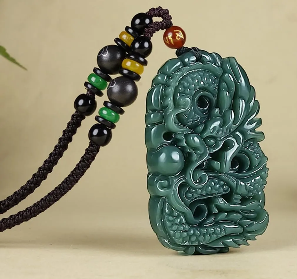 Pure natural hand carved qing jade dragon Pendant necklace pendant A Certified He Tian jade There is a certificate Women's Necklace Men's Necklace