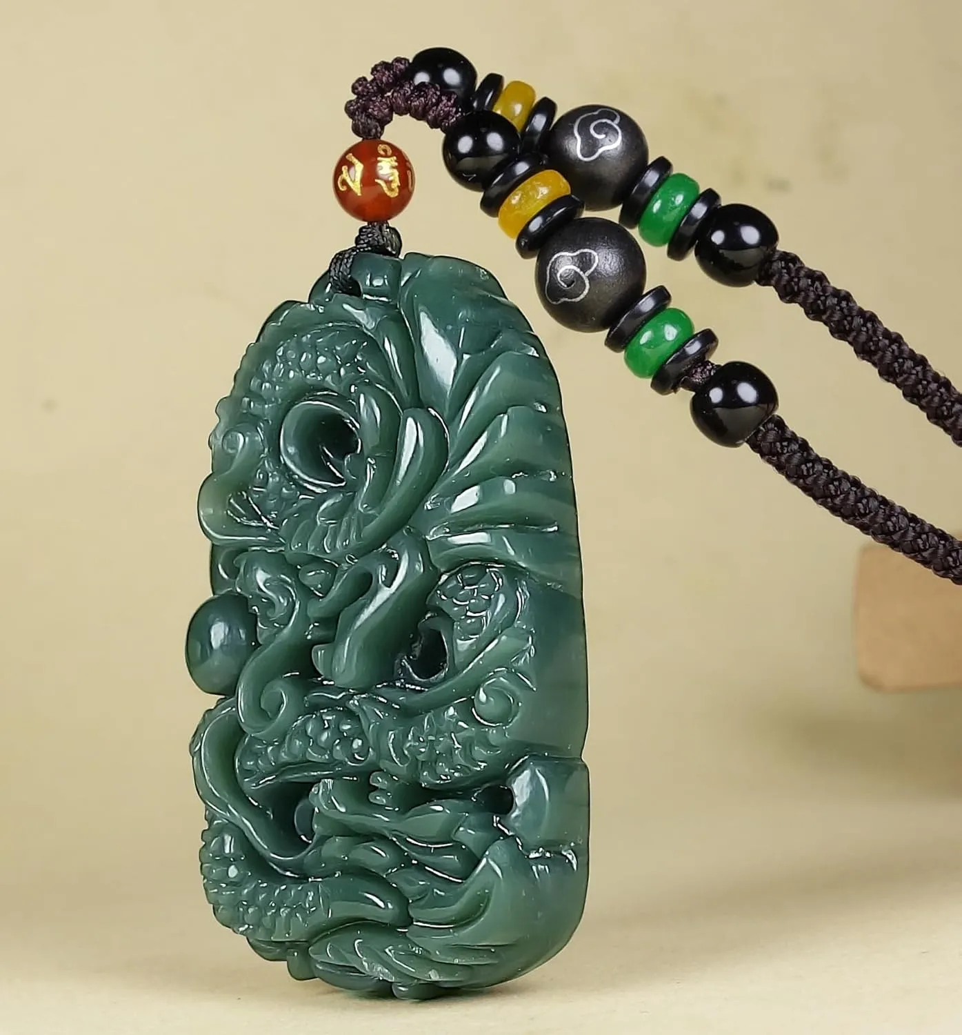 Pure natural hand carved qing jade dragon Pendant necklace pendant A Certified He Tian jade There is a certificate Women's Necklace Men's Necklace
