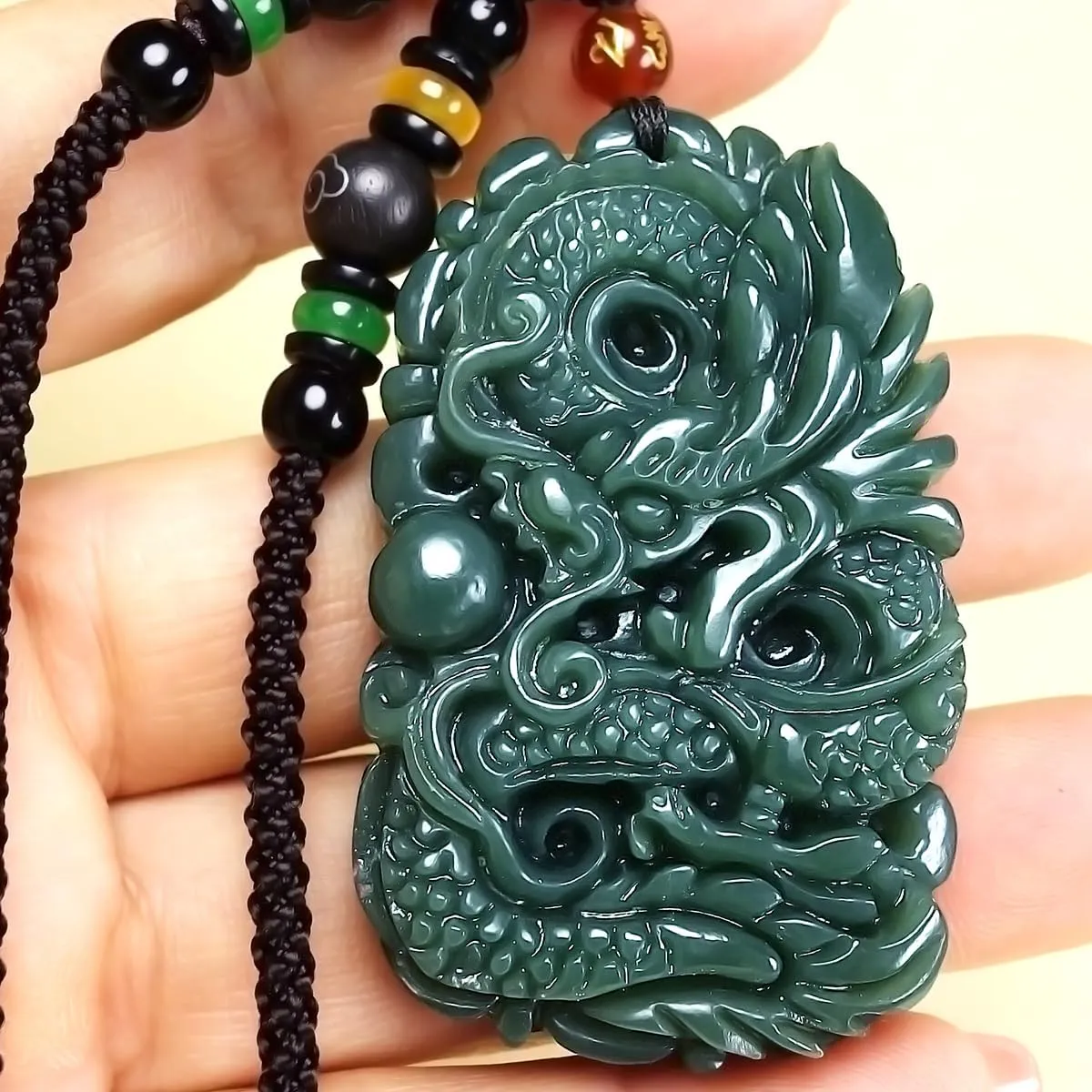 Pure natural hand carved qing jade dragon Pendant necklace pendant A Certified He Tian jade There is a certificate Women's Necklace Men's Necklace