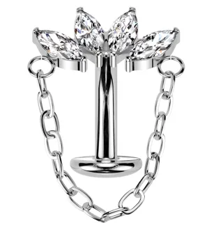 Quartet Dangle Clear CZ Titanium Threadless Belly Button Ring