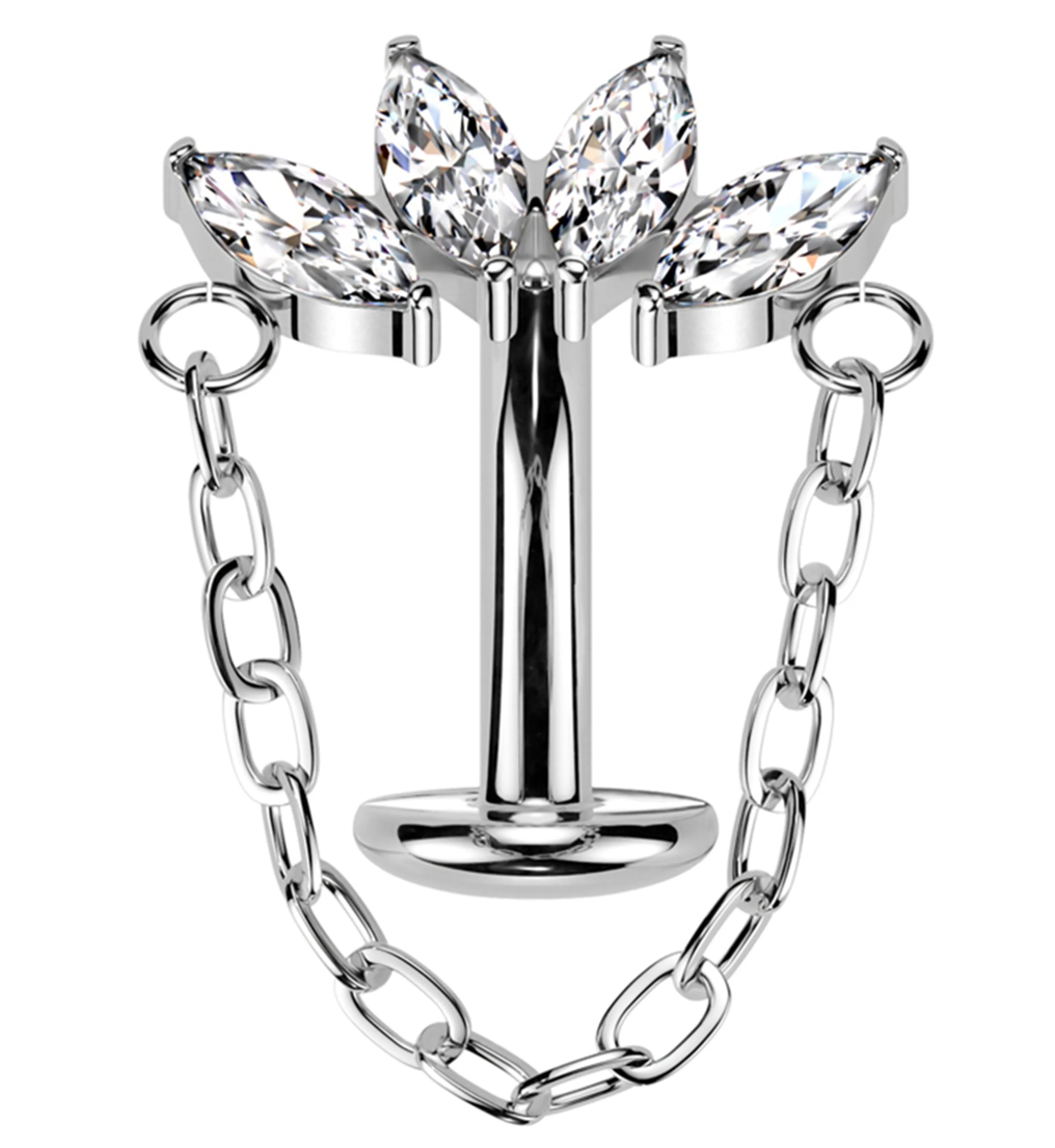 Quartet Dangle Clear CZ Titanium Threadless Belly Button Ring