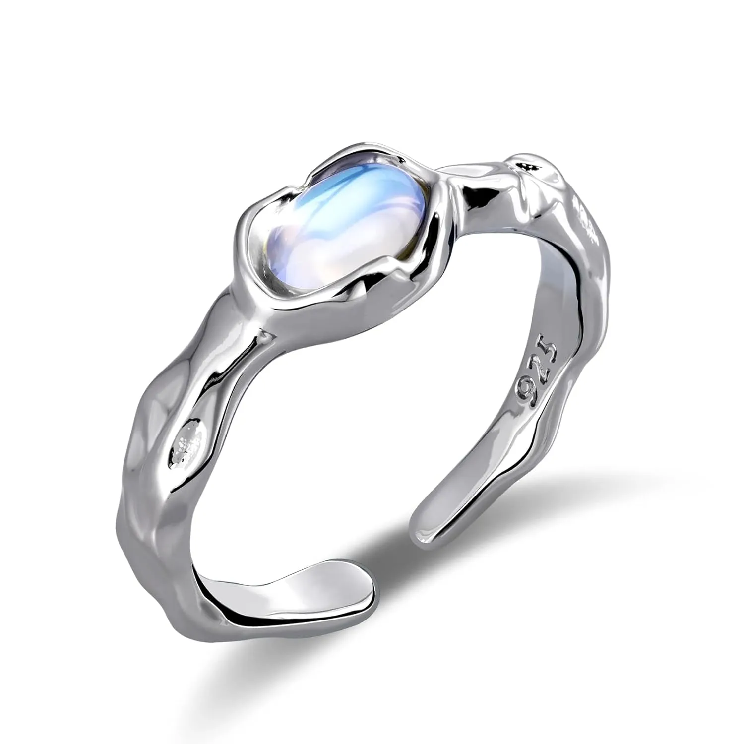 Rainbow Moonstone Ring for Women, Small Adjustable Open Ring with Genuine Moonstone, Sterling Silver Moonstone Jewelry, Unique Gemstone Rings for Gift