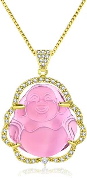 Real Jade Necklace for Women Buddha Necklace 18K Gold Plated Jade Pendant Crystal Necklace Cubic Zirconia