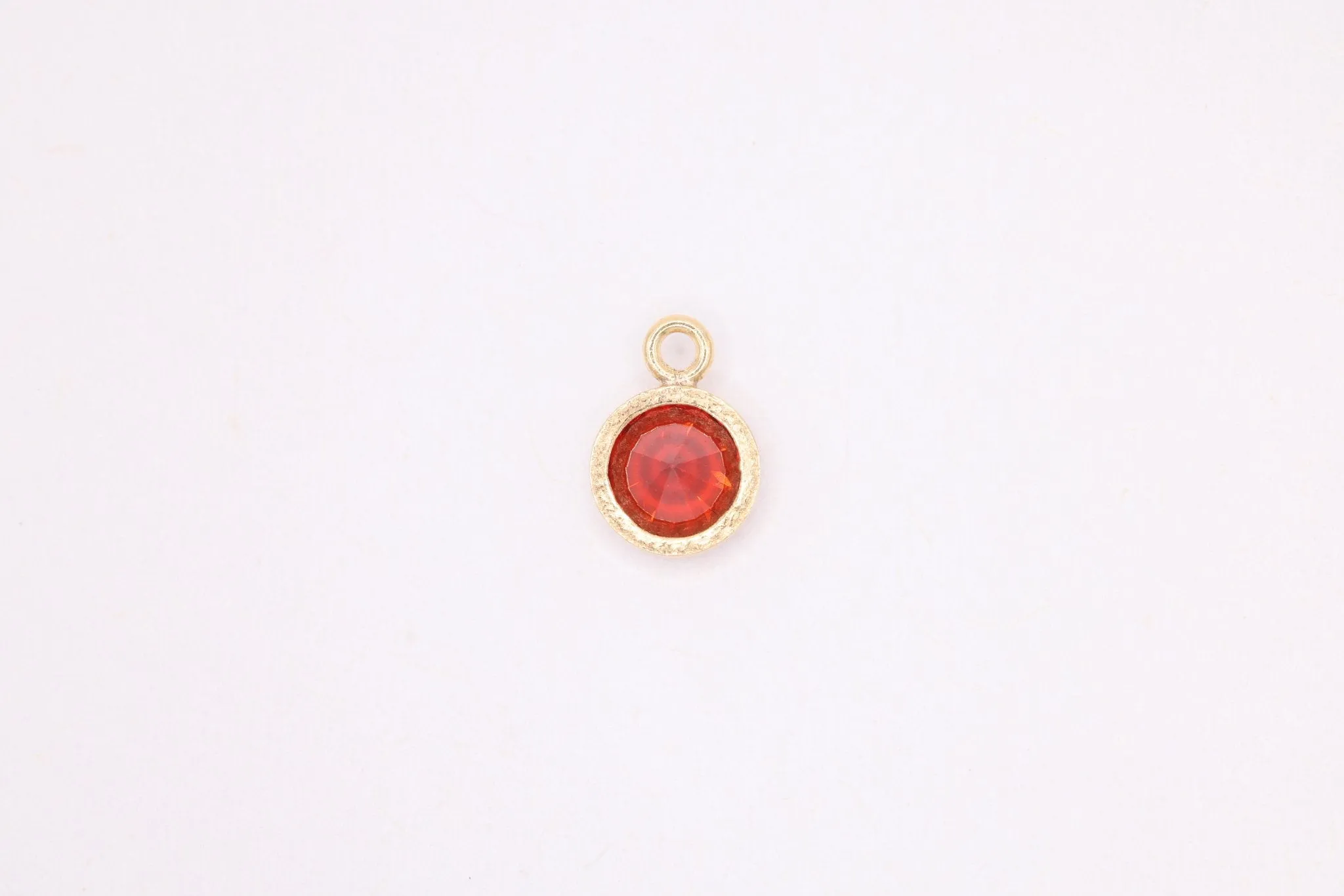 Red Garnet CZ Gold-Filled Wholesale Drop Charm, January Birthstone, Horizontal Bail