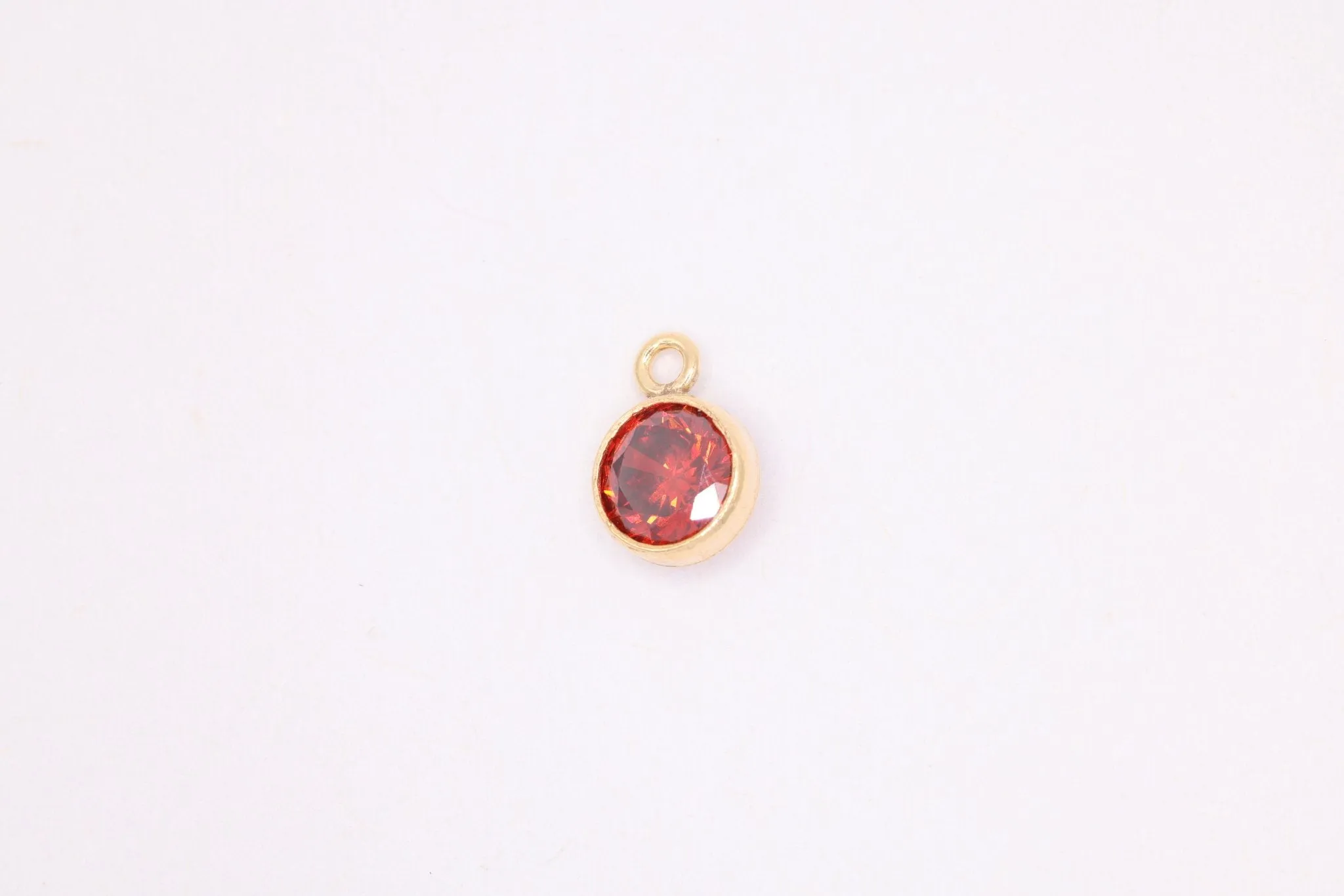 Red Garnet CZ Gold-Filled Wholesale Drop Charm, January Birthstone, Horizontal Bail