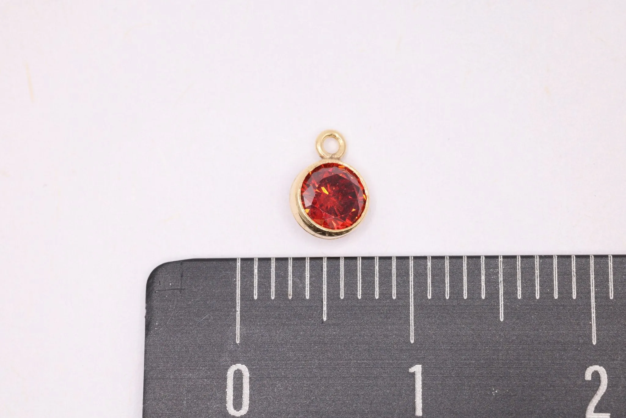 Red Garnet CZ Gold-Filled Wholesale Drop Charm, January Birthstone, Horizontal Bail