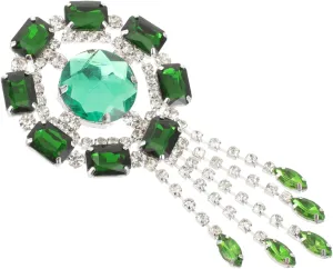 Rhinestone Brooch for Women Elegant Glass Pin with Tassel Design for Wedding and Special Occasions Decorative Lapel Accessory in Emerald Green for Clothing and Bags