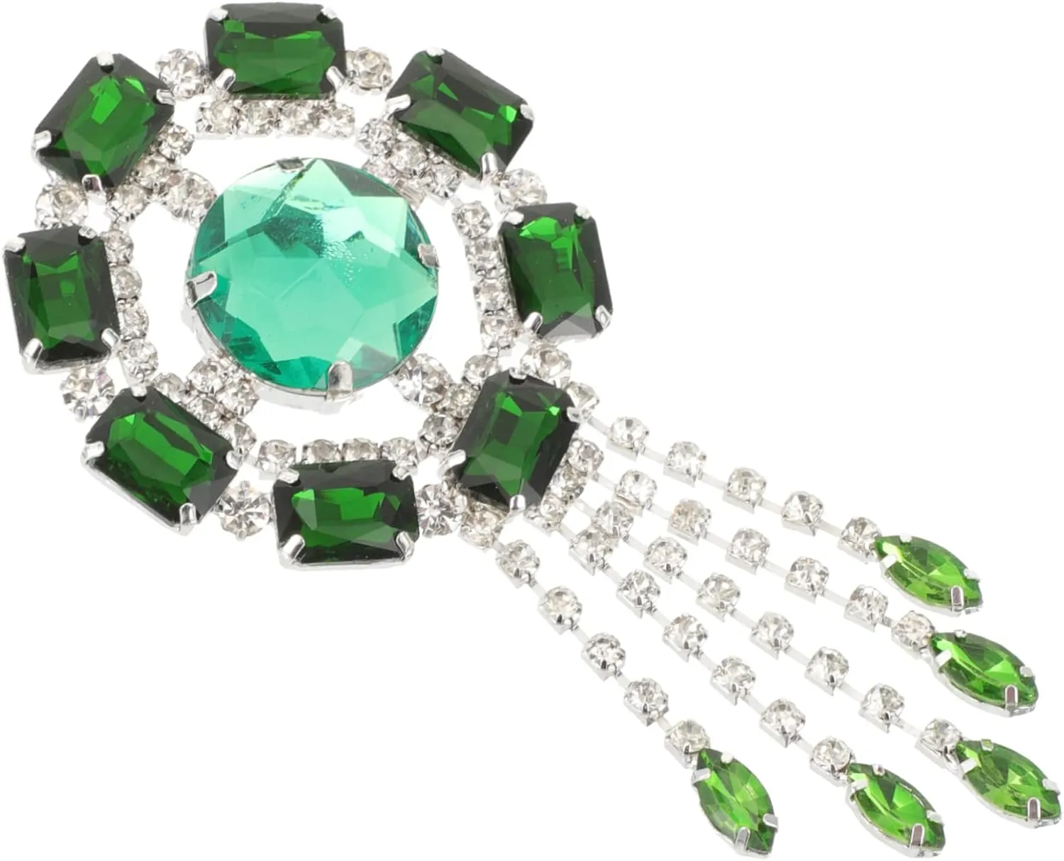 Rhinestone Brooch for Women Elegant Glass Pin with Tassel Design for Wedding and Special Occasions Decorative Lapel Accessory in Emerald Green for Clothing and Bags