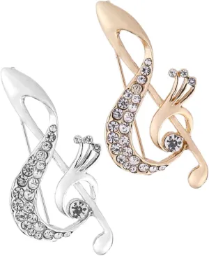 Rhinestone Music Note Brooch Fashion Jewelry Lapel Pin Decorative Accessory for Suit Dress Boutonniere