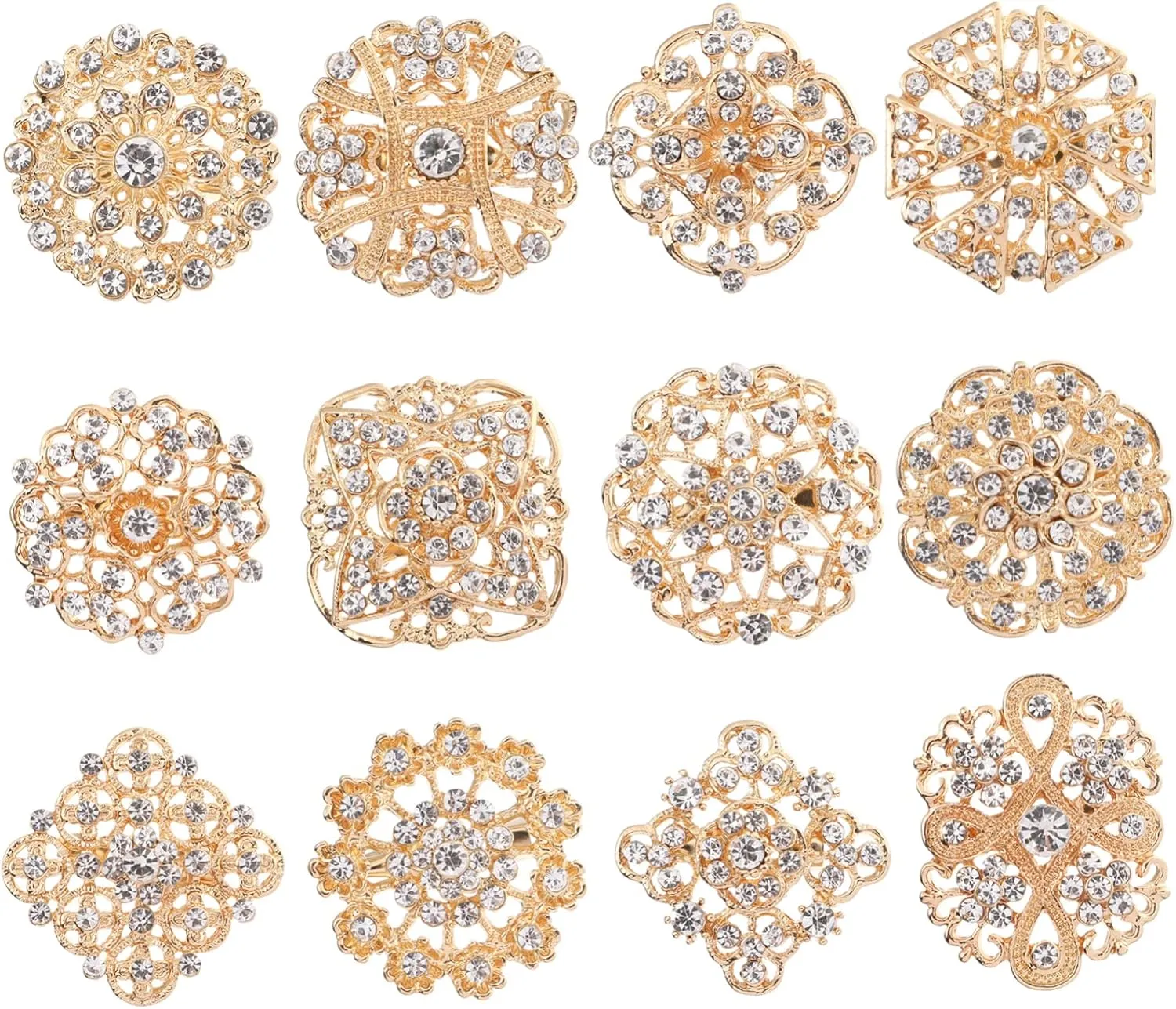 Rhinestones Brooch Pin Set 12pcs Crystal Pins for Wedding Bouquet and Hair Accessory