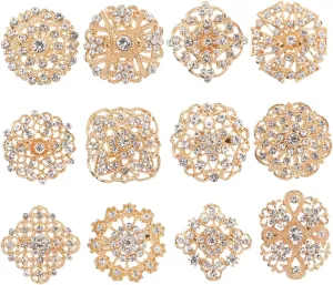 Rhinestones Brooch Pin Set 12pcs Crystal Pins for Wedding Bouquet and Hair Accessory