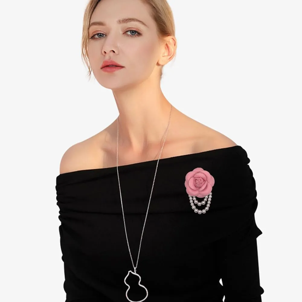 Rose Camellia Flower Brooches Lapel Pins Dainty Satin Fabric Brooches Camellia Flower Brooch Pin for Women Wedding Part Dance Clothes Accessories Jewelry