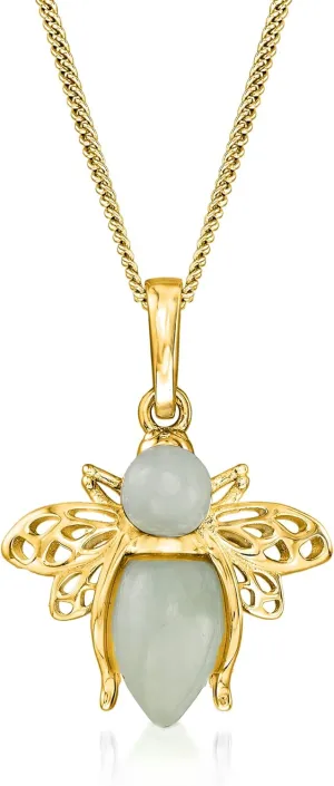 Ross-Simons Jade Bumblebee Pendant Necklace in 18kt Gold Over Sterling. 18 inches