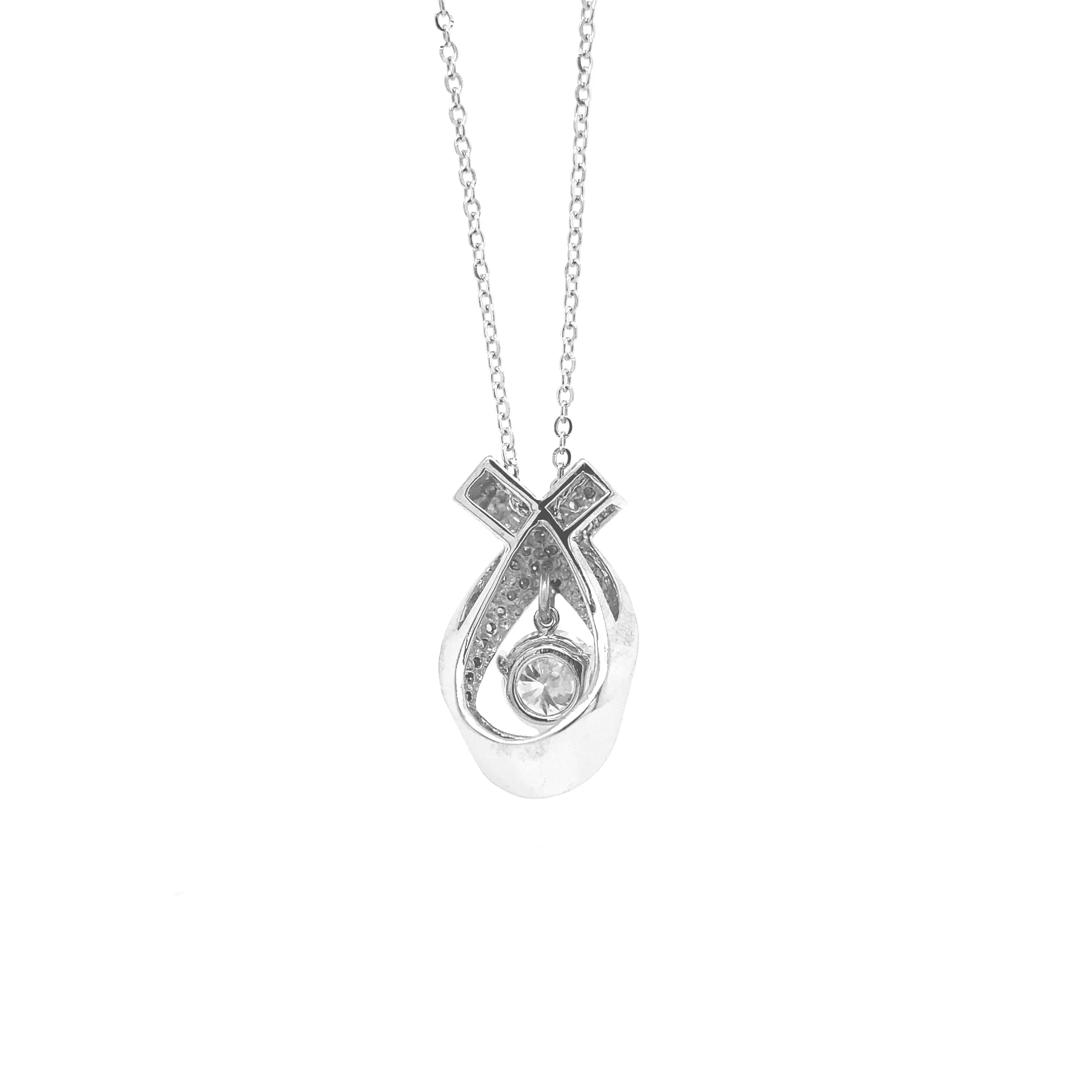 Round Ribbon Diamond Pendant White Gold P088N