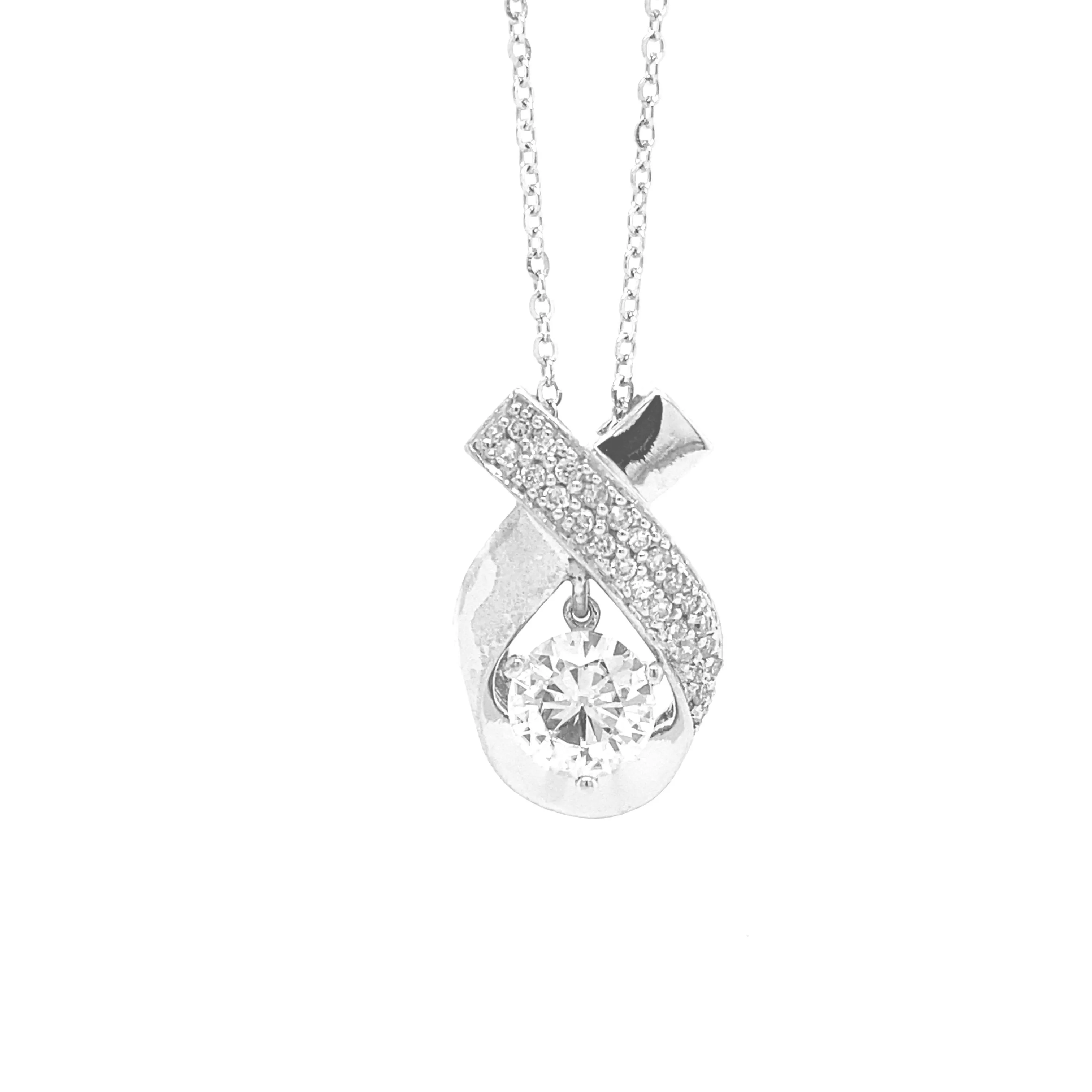 Round Ribbon Diamond Pendant White Gold P088N