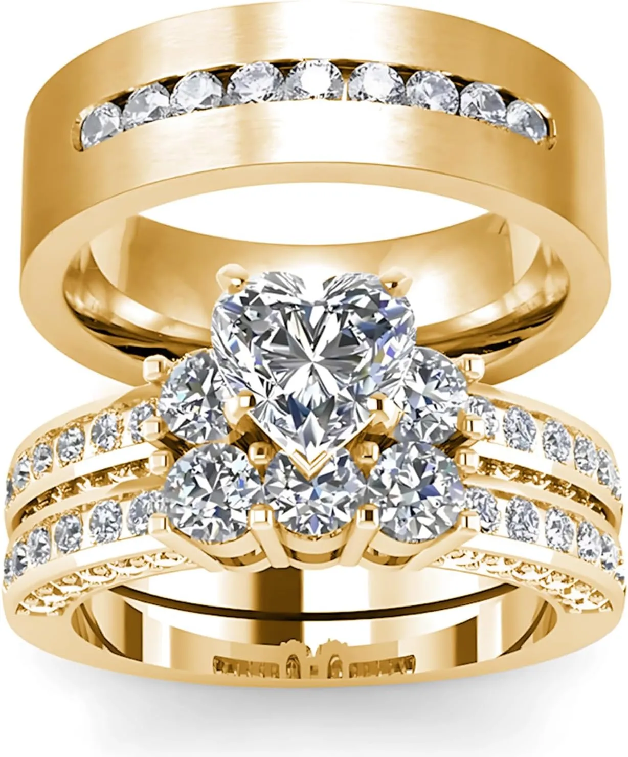 s925 10K 14K 18K Gold Couple Rings Sets, 3pcs Moissanite Couple Wedding Rings Sets for Men and Women, Customized Couples Matching Wedding Bands Set Free Engraving