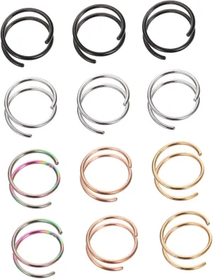 SAFIGLE Elegant Silver Nose Hoop 12pcs Spiral Nose Jewelry Piercing Rings for Women Fashion
