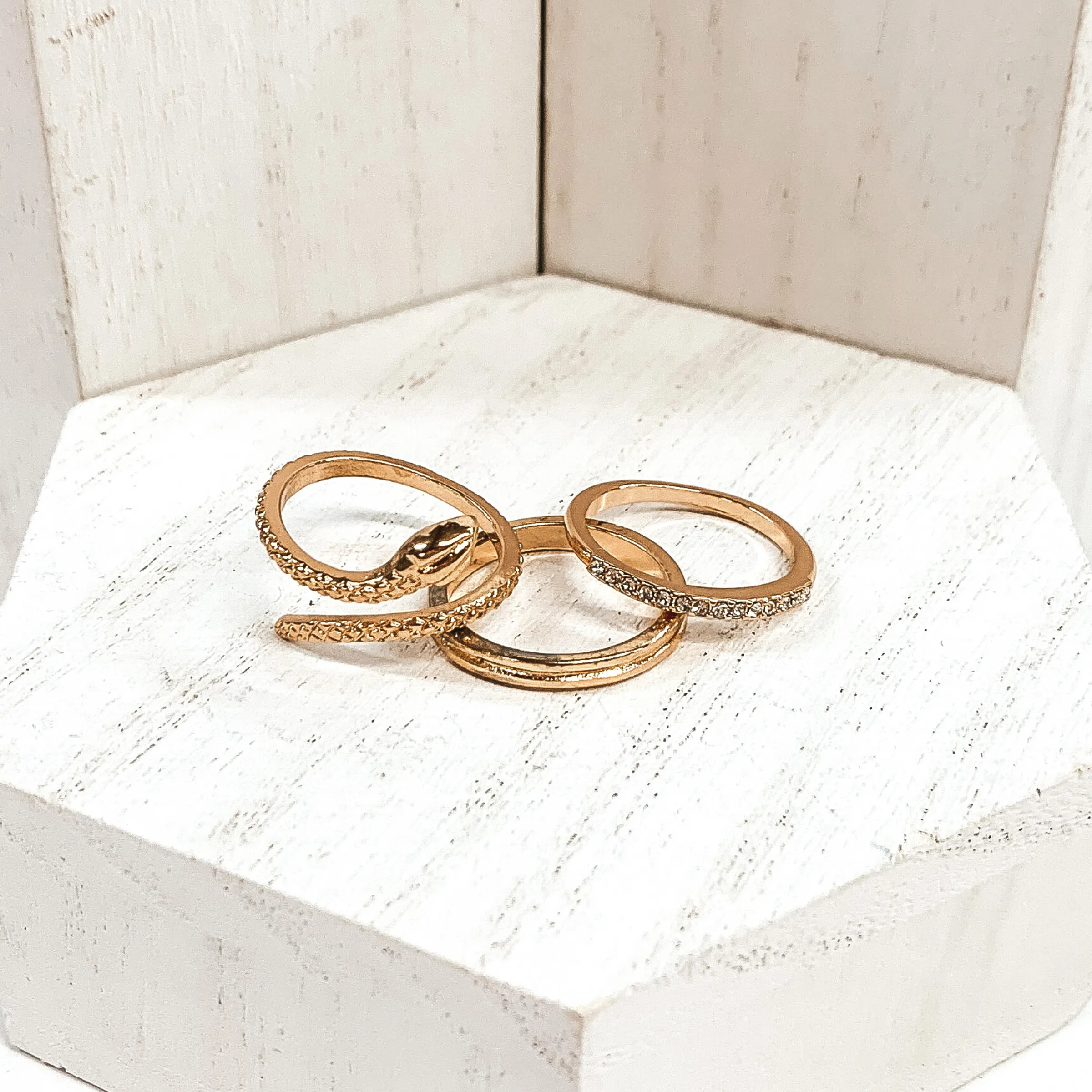 Set of 3 | Snake Ring Set in Gold Tone