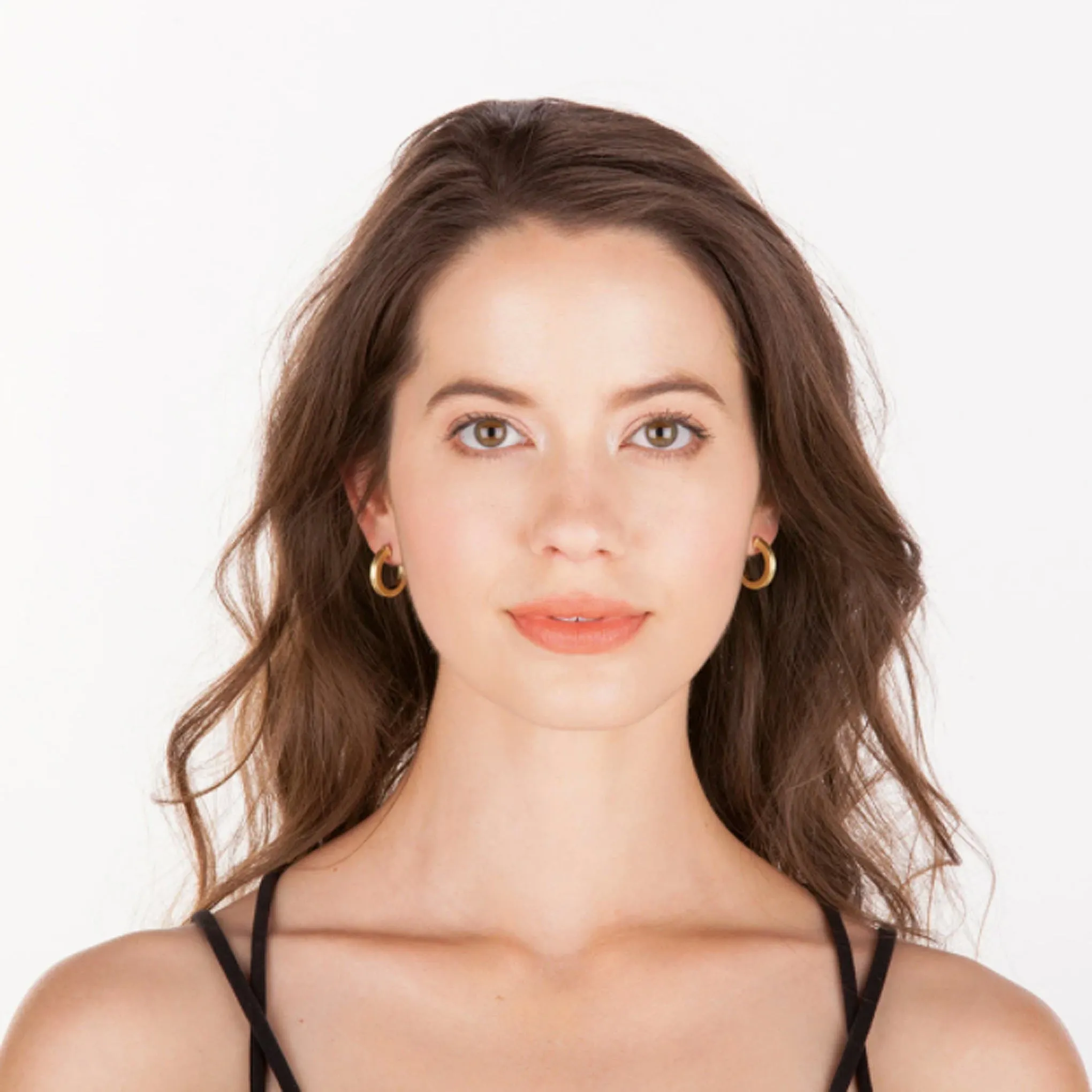 Sheila Fajl Bianca Petite Square Styled Hoop Earrings in Brushed Gold Plated