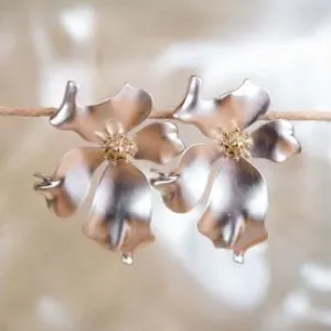 Silver Flower Elongated Earrings