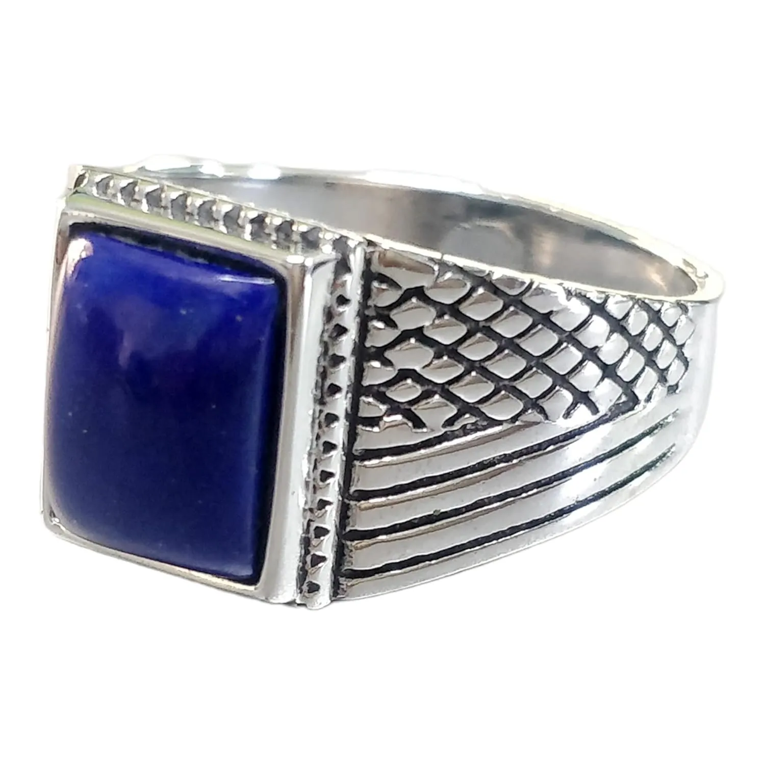 Silver Handmade Ring 925 Sterling Silver Blue Lapis Lazuli GemStone Ring Men's Ring - Genuine Lapis Stones - Outstanding Gifts for him gemstone Rings KOHI Ring- KCR002 (10.5)