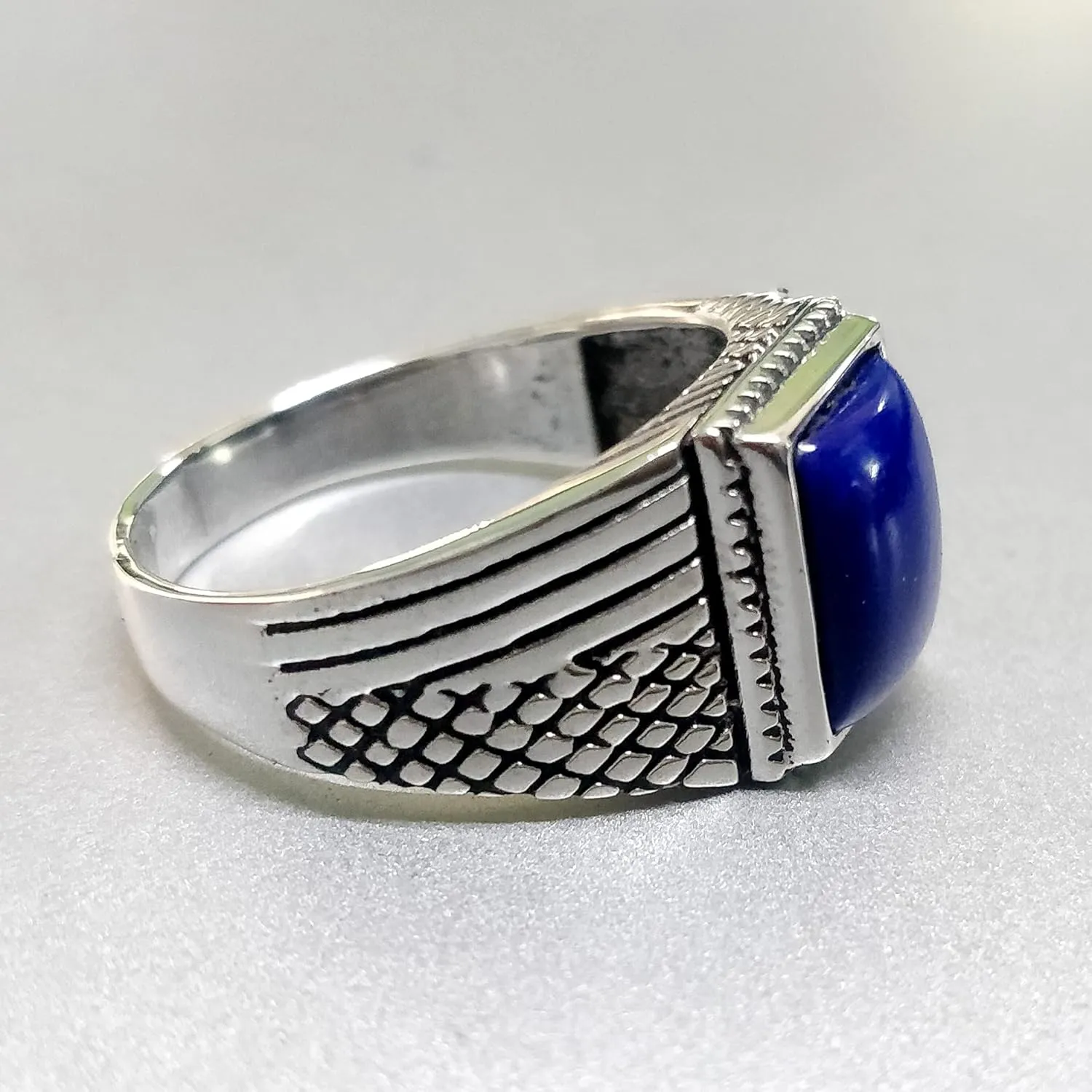 Silver Handmade Ring 925 Sterling Silver Blue Lapis Lazuli GemStone Ring Men's Ring - Genuine Lapis Stones - Outstanding Gifts for him gemstone Rings KOHI Ring- KCR002 (10.5)