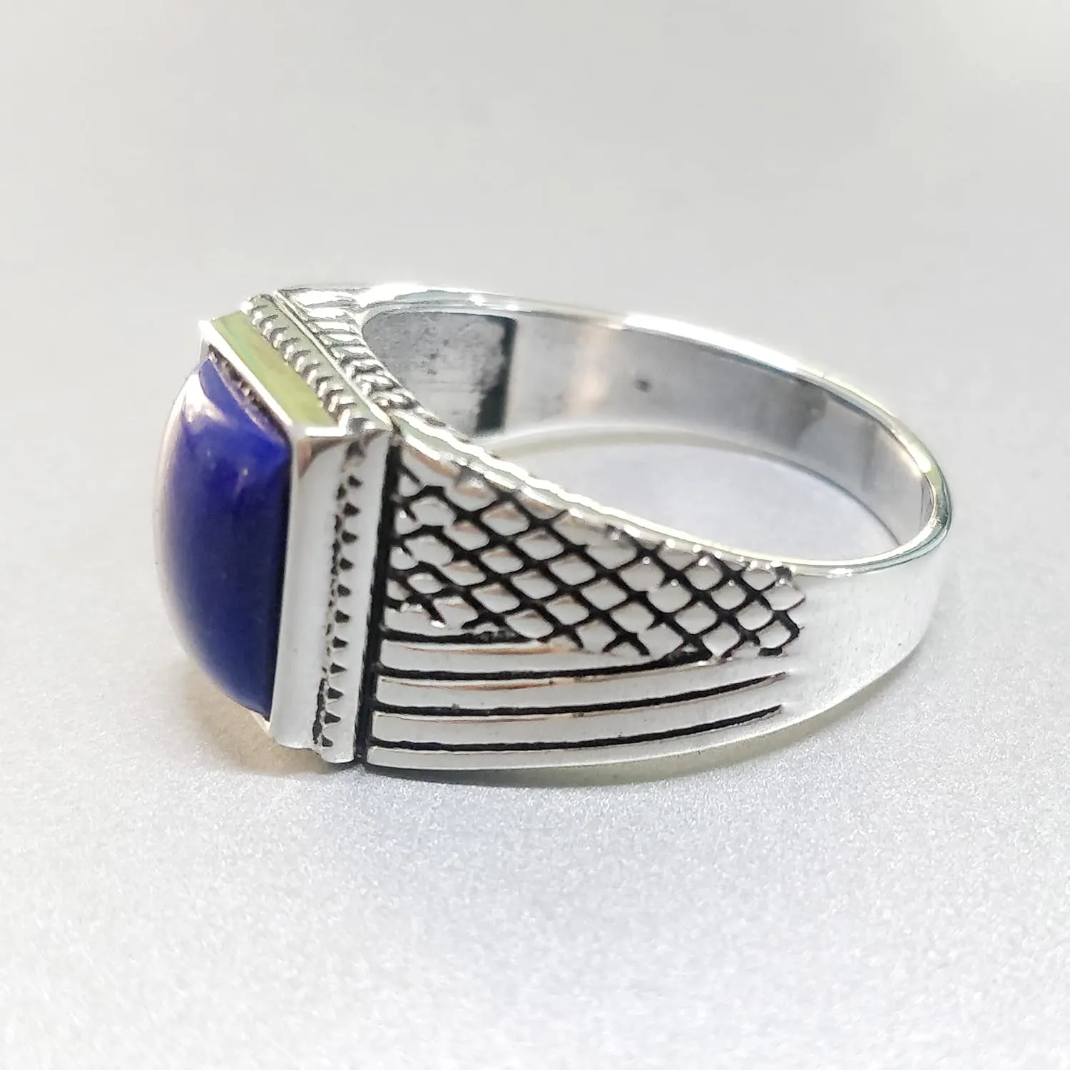 Silver Handmade Ring 925 Sterling Silver Blue Lapis Lazuli GemStone Ring Men's Ring - Genuine Lapis Stones - Outstanding Gifts for him gemstone Rings KOHI Ring- KCR002 (10.5)