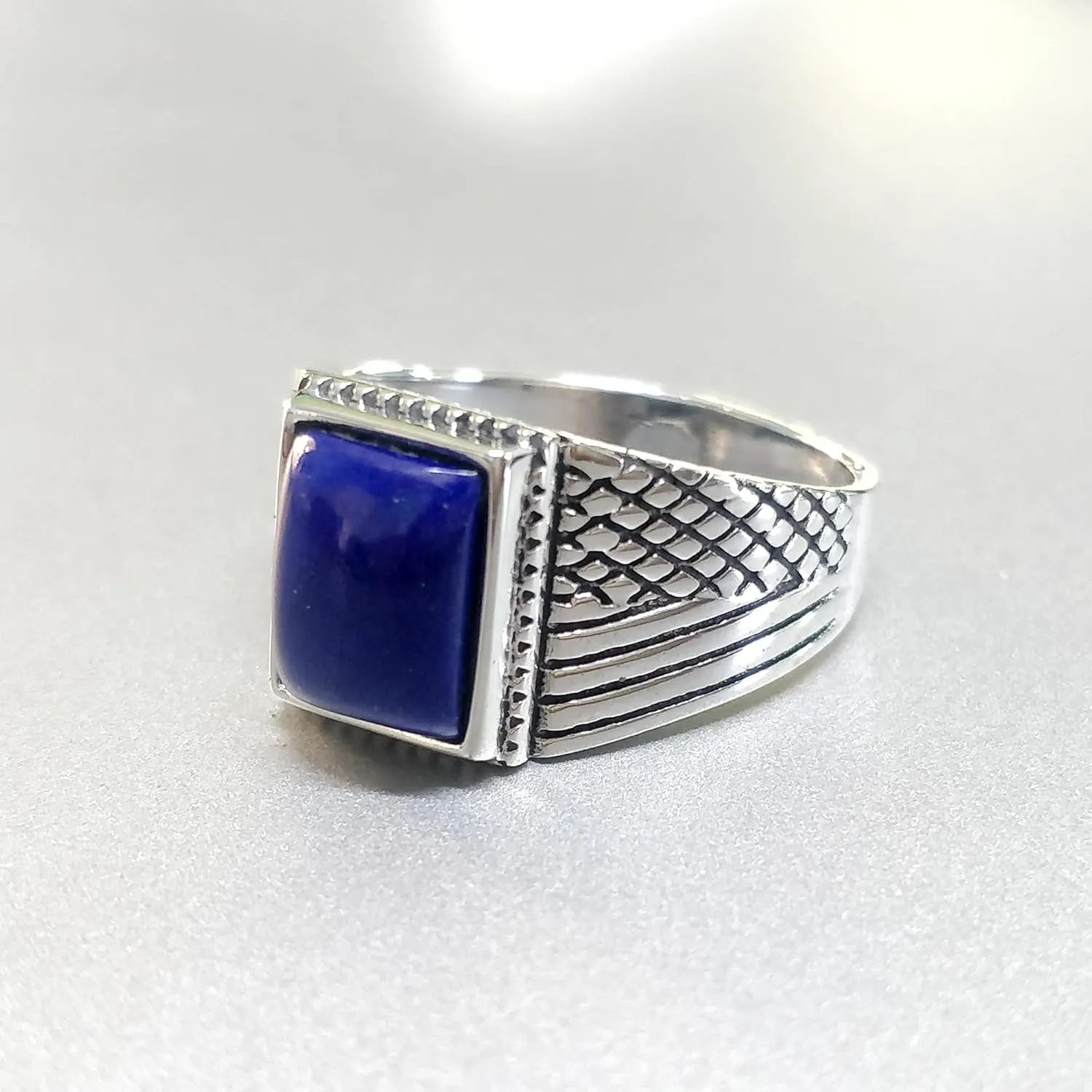 Silver Handmade Ring 925 Sterling Silver Blue Lapis Lazuli GemStone Ring Men's Ring - Genuine Lapis Stones - Outstanding Gifts for him gemstone Rings KOHI Ring- KCR002 (13)